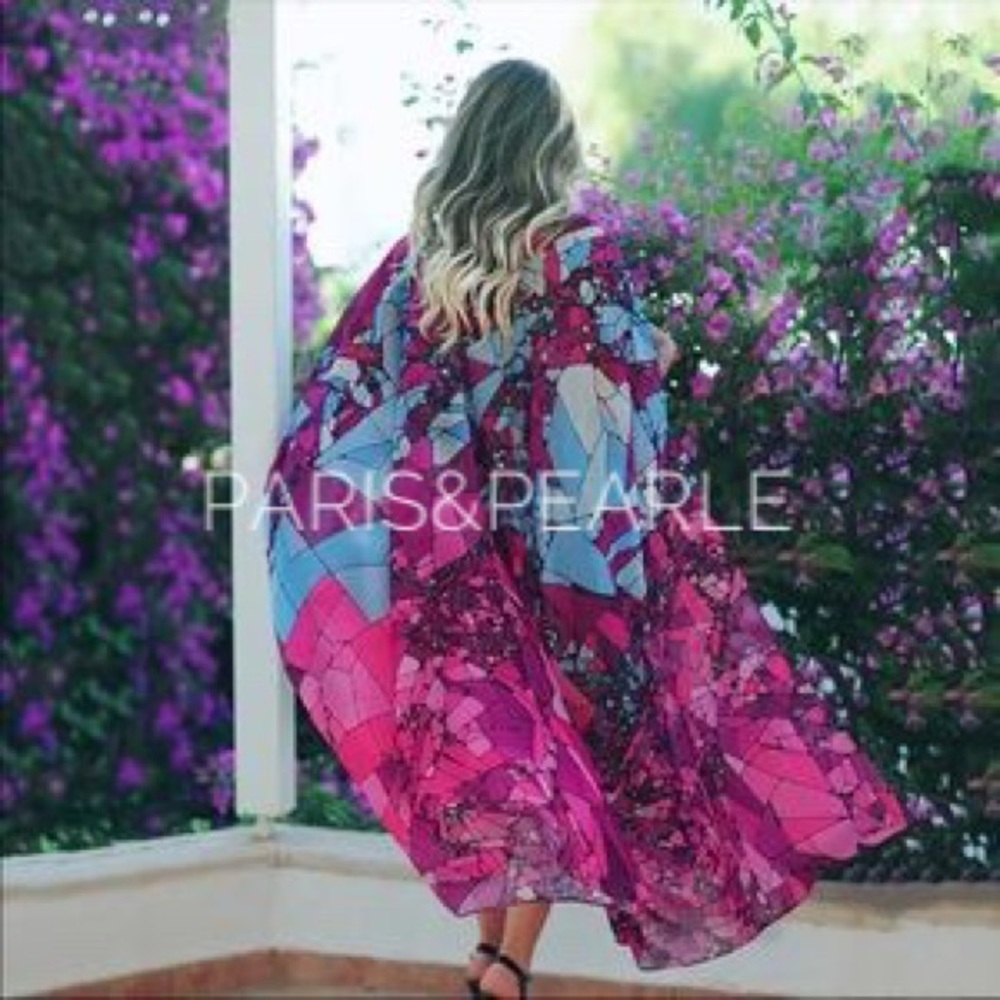 Sol Searching Abstract Print Kimono Swim Cover Up